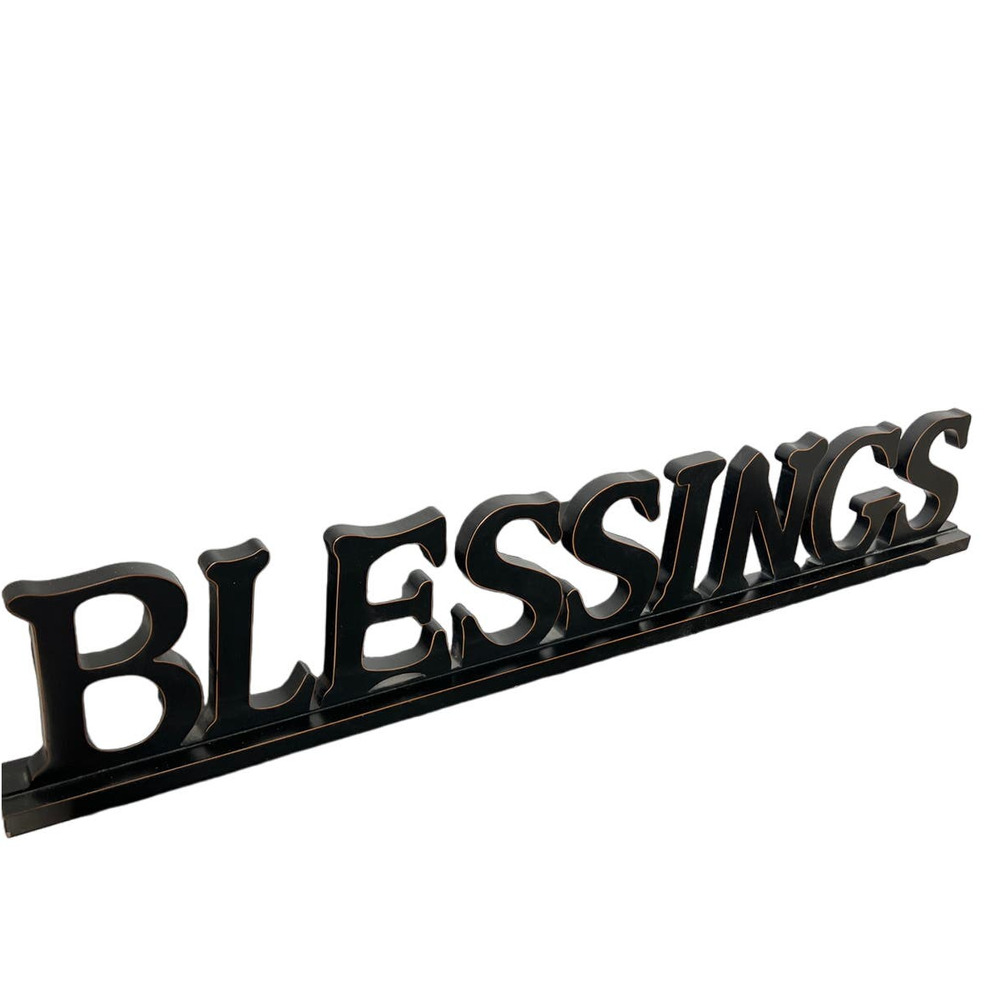 BLESSINGS Wood Letters Sign w Underline Sculpture Home Decor Cut Out Black